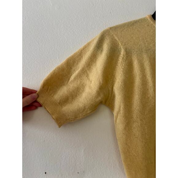 Vintage 1960s Yellow Cashmere Wool Sweater Short Sleeve - Picture 2 of 9